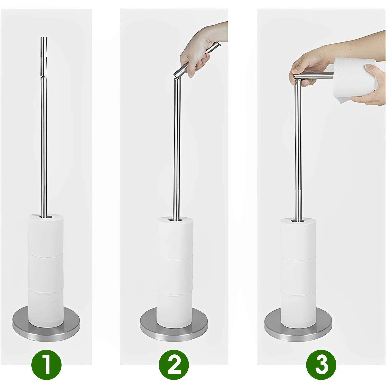 Stainless Steel Toilet Roll Stand Bathroom Floor Standing Anti-Rust Tissue Paper Holder Household Freestanding Paper Towel Rack