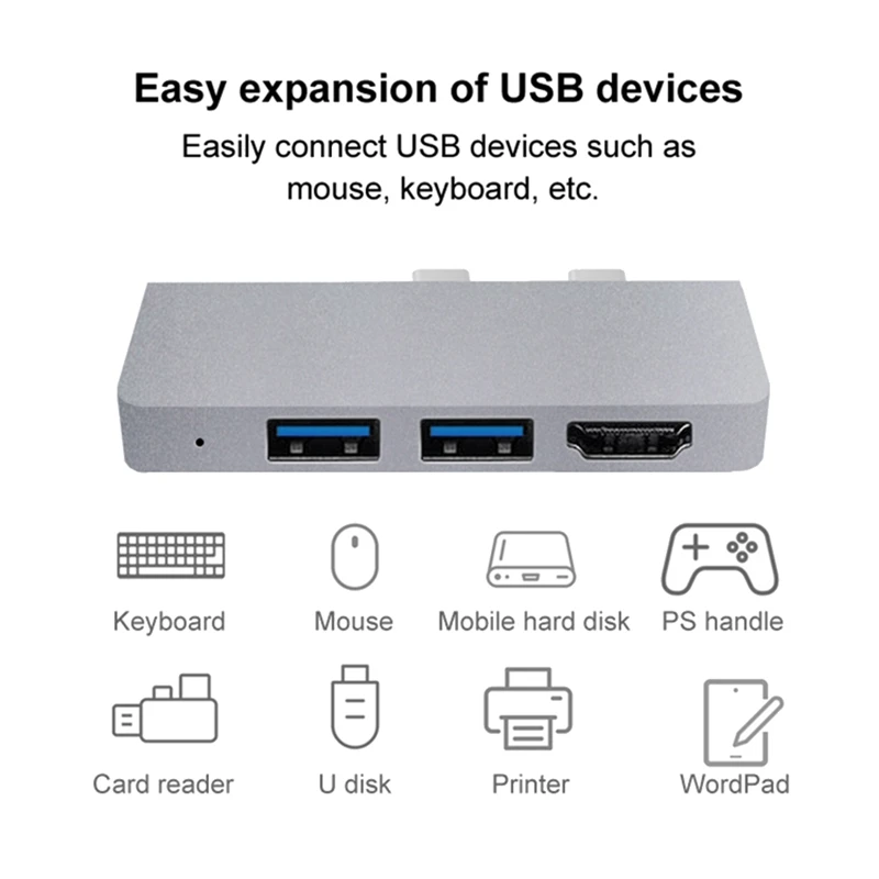 HUB For Pro 8 USB C Hub, 4K -Compatible Adapter+2 USB 3.0 Reader SD/TF Card Reader Adapter for Pro 8