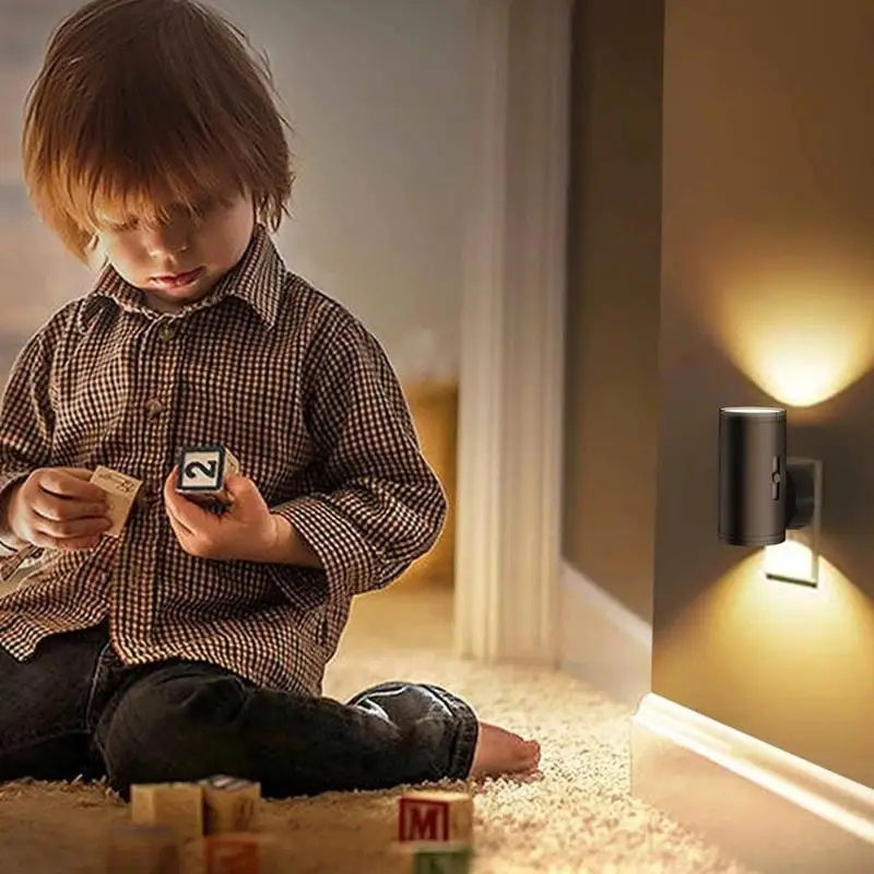 Cilíndrico led night light plug in lâmpada de parede sensor ue/eua plug brilho ajustável regulável luzes da noite para corredor quarto
