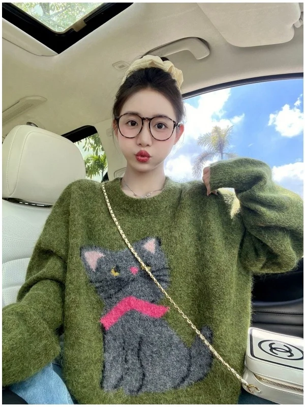 

Extra Large 300 Pou Lazy Sle Soft Cartoon round Ne Knitwear Men's Spring Autumn New Korean Sle Versatile Knitted Swe...