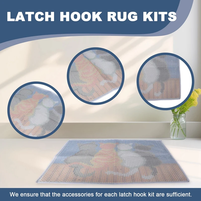 

Latch Hook Rug Kits Crocheting Carpet Rug Cats Yarn Pre-Printed Canvas Cushion Mat Crochet Tapestry Sofa Decor
