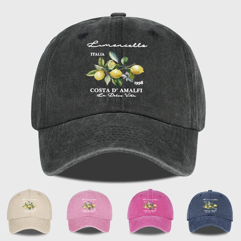 Gorra de Béisbol con Estampado de Limones "Limoncello Costa D'Amalfi", Ajustable, Unisex, Estilo Italiano, para el Sol de Verano