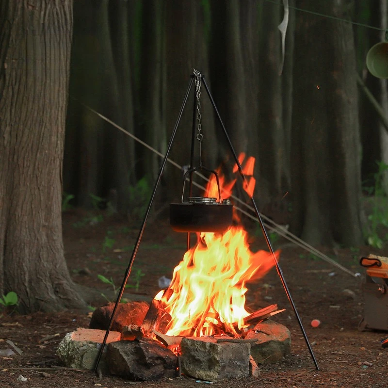 

10mm Heavy-Duty 5-Section Camping Tripod - Portable Aluminum Fire Grill Stand | Foldable & Quick Setup with Stainless Steel Hook
