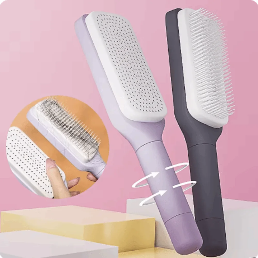 Rotatable Self Cleaning Hairbrush One Key Cleaning Anti Static Airbag Hair Brush Wet Dry Use Detangling Retractable Hair Comb