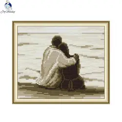 Seaside couple counted and stamped cross stitch embroidery set 11CT 14CT canvas printed fabric needle and thread kit home decor