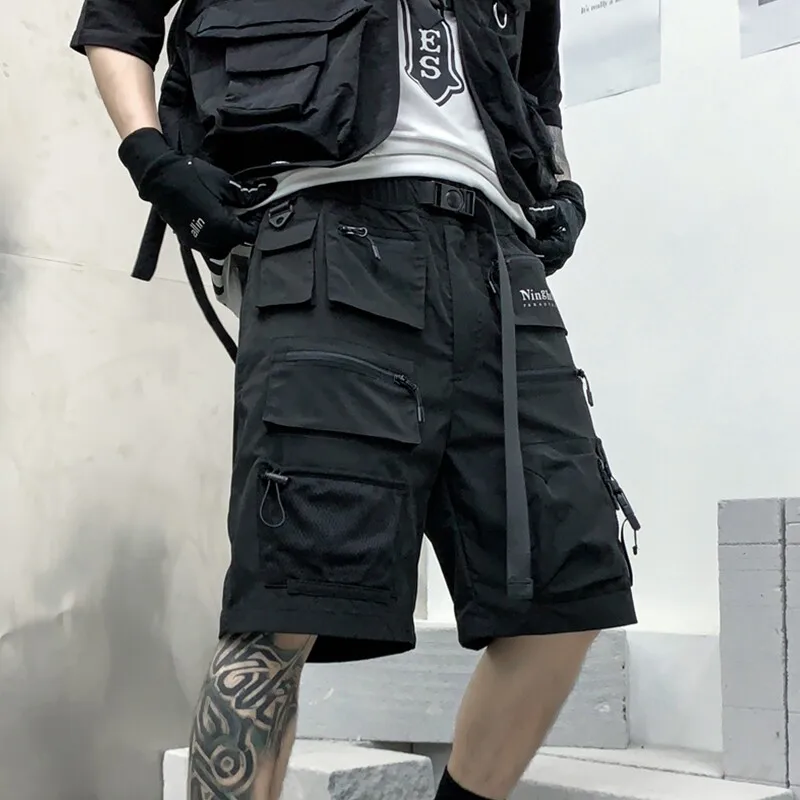 Summer Solid Color Men's Dark Techwear Paratrooper Workwear Shorts Trendy Fried Street Ins Loose Outer Wear Shorts Trendy