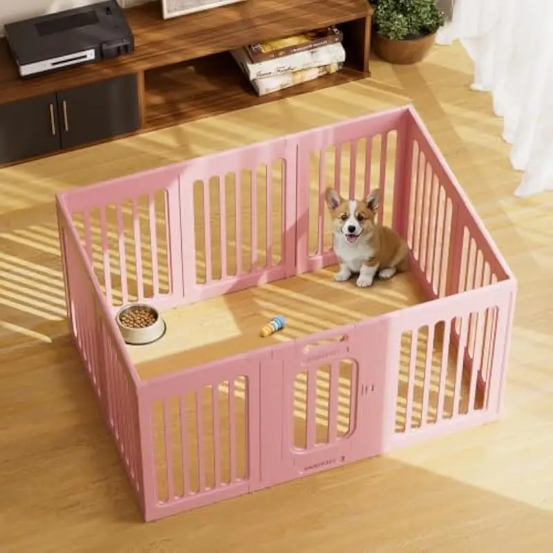Decorative Indoor Dog Playpen with Elegant Picket Design • 30 Inch Height • Pink Finish • 10 Modular Panels • Breathable Vertica