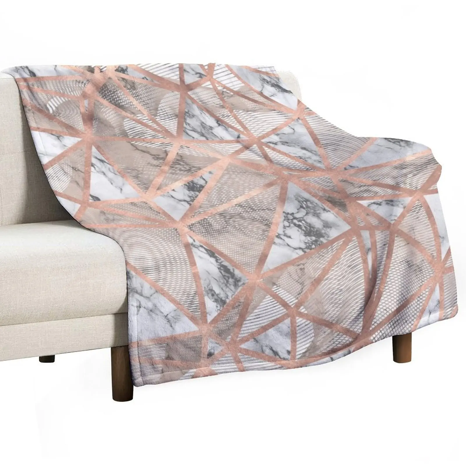 Fractured Marble Pieces Geometric Rose Gold Design Throw Blanket Flannel Luxury bed plaid Blankets