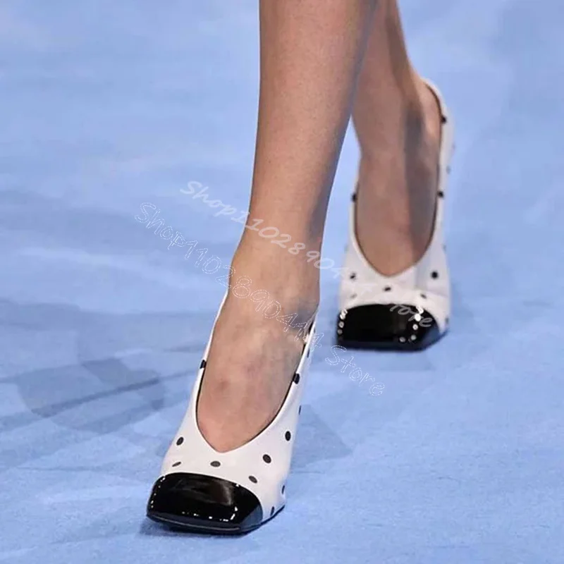 

Black White Wave Point Print Square Toe Pumps Slip On Women Shoes Low Top Fashion Party Banquet Runway 2025 Zapatos Para Mujere