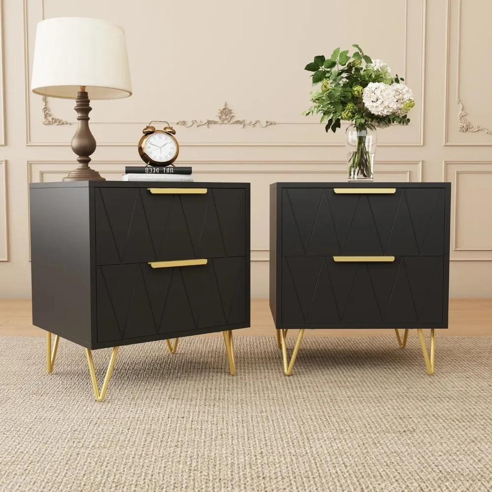 

Black Nightstand for Bedroom,Modern 2 Drawer Nightstand Bedside Table with Storage,2 Pack
