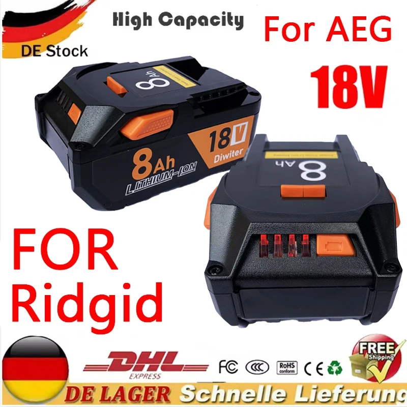 

Аккумулятор литиевый RIDGID 18В высокой емкости с индикатором заряда, совместимый с беспроводными электроинструментами серии R840087