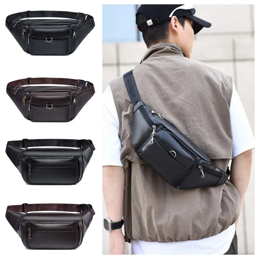

PU Leather Men Crossbody Bag Large Capacity Phone Pouch Student Shoulder Bag Waterproof Leisure Messenger Bag Climbing Camping