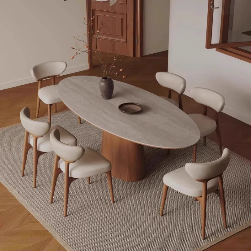 Modern Italian Dining Table Wood Home Oval Dining Table Luxury Relaxing Design Salle A Manger Complet Table Et Chaise Furniture