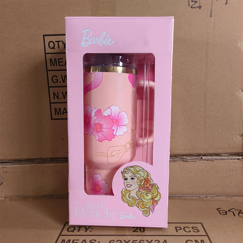 New Barbie Water Cup Bottle Handle Straw Lid Stainless Steel 40oz Vacuum Insulated Car Mug Stainless Steel Tibial Cup Gifts - Image 2