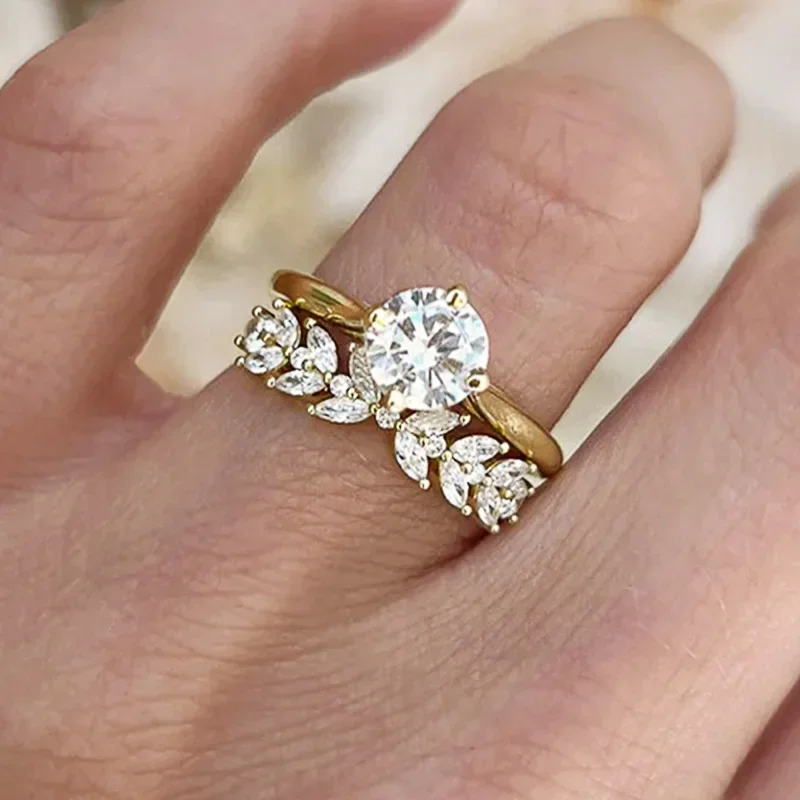 2026 New Wheat Ear Geometric Design 2 Pairs of Delicate, Luxurious, High-end Rings for Women, Fashionable Engagement Accessories