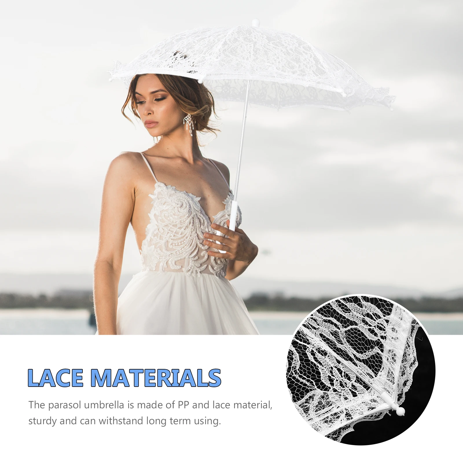 

Lace Flower Umbrella Wedding Decor Parasol Girl Decorative White Pp Fan Vintage Bride for Women