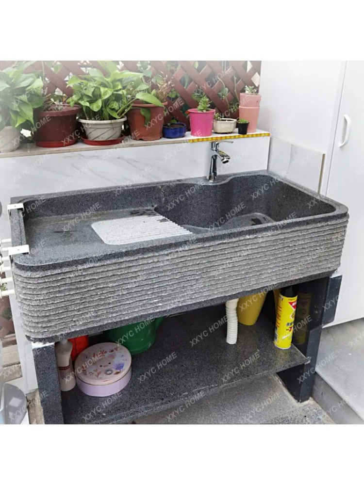 Stone Laundry Sink Stone Laundry Inter-Platform Basin with Washboard Room Outdoor Marble Integrated Laundry Tub Balcony Home