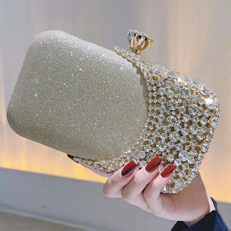 Rhinestones luxury wedding evening party purse women 2024 new gold silver women clutch bag women handbag