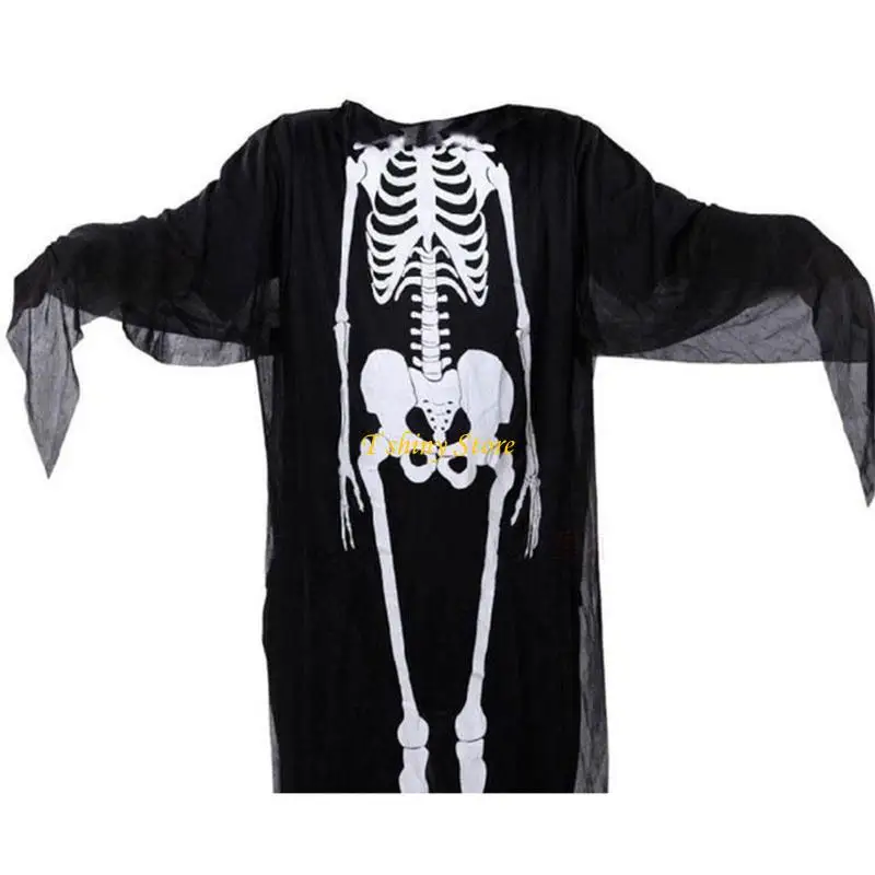 

N58f Front Bone Skeleton Printed Press Press платье для взрослых детей карнавальная вечеринка косплей плащ