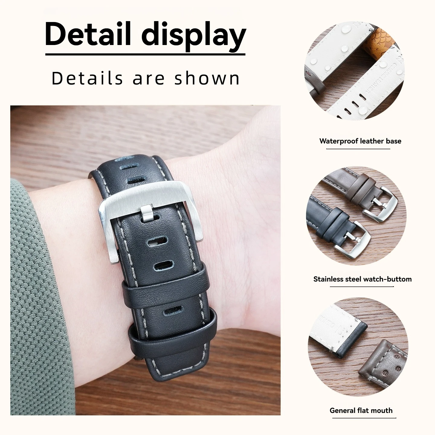 Suitable for TIMEX Citizen Breitling Tissot leather strap Huawei 22mm first layer Cowhide universal replacement bracelet