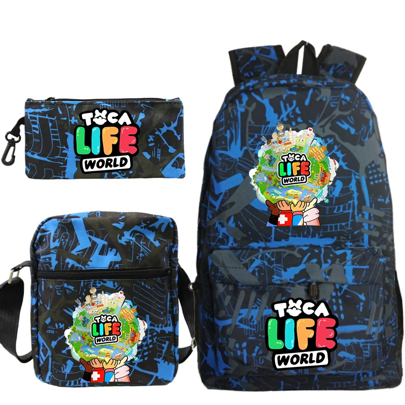 Toca Boca Print Rucksäcke 3 stücke Set Kawaii Kinder Schule Bücher tasche Toca Leben Welt Rucksack Kinder Schult asche Reises port Mochila