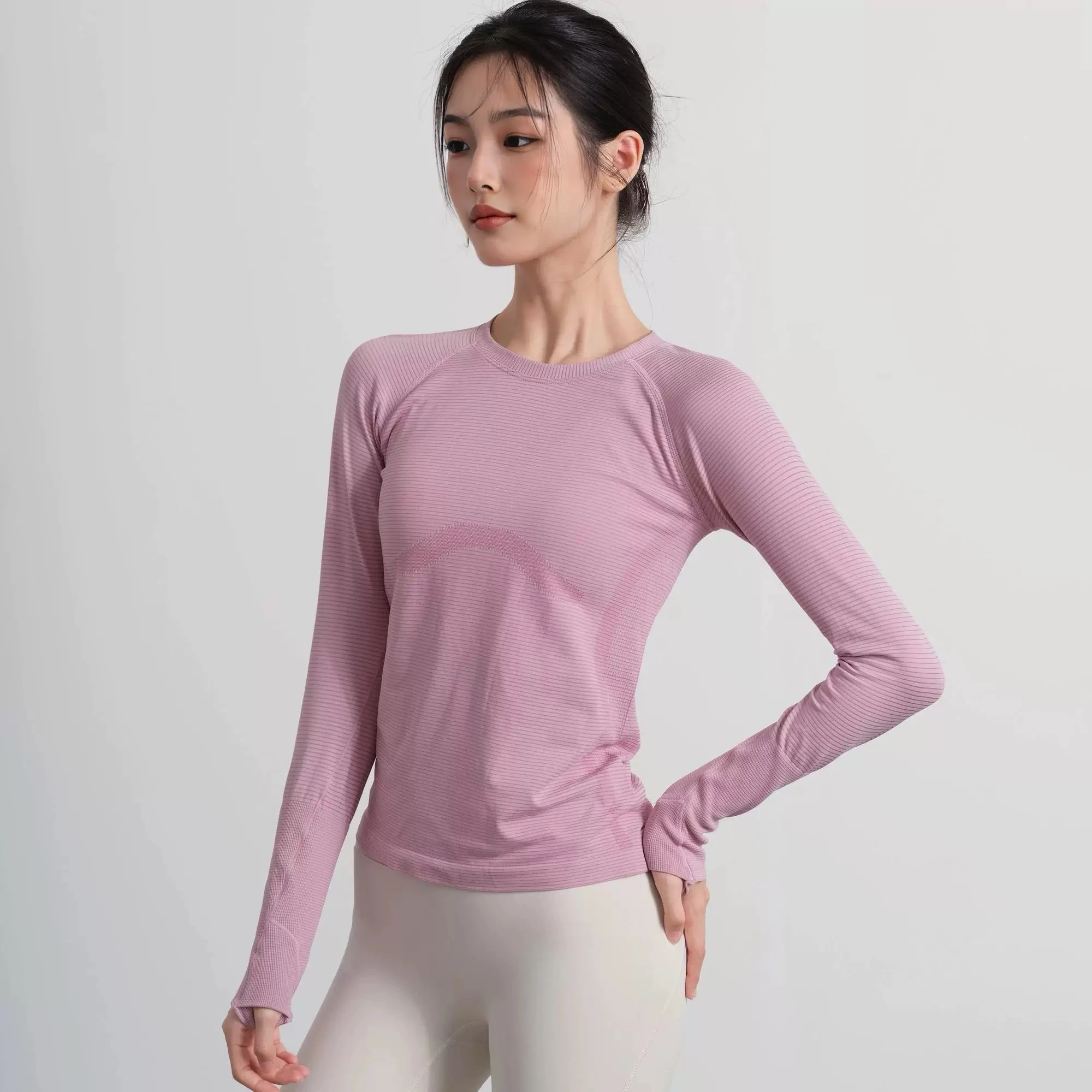 Damen Outdoor-Sportshirt Yoga-Bekleidung Fitness-T-Shirt Lauf-Workout-Top Damen Langarm-Sportbekleidung Trainingskleidung Fitnessstudio-Kleidung – Detail 14