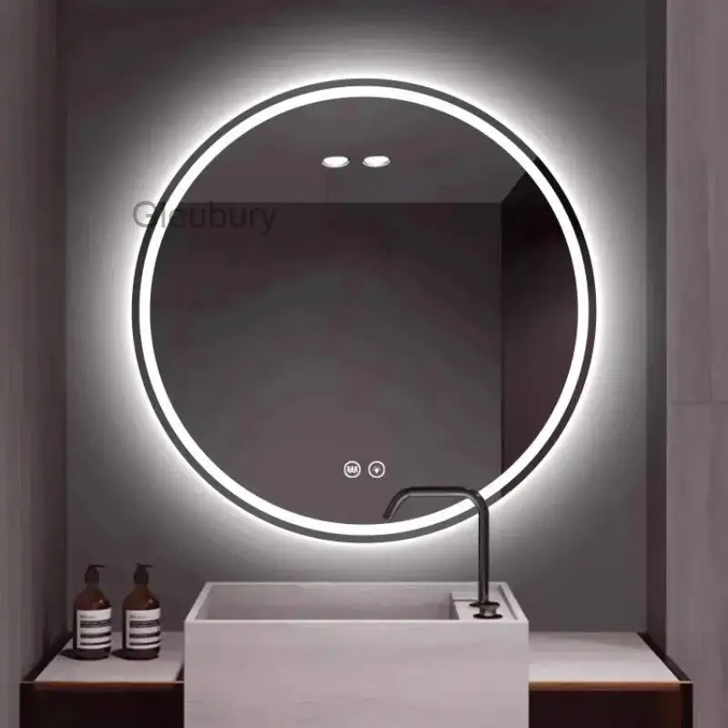Mirror Home Makeup Smart Wall-mounted LED Luminous Touch Screen Bathroom Defogging Mirror With Lamp Round Decorative Mirrors