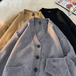 Men Autumn and Winter Lazy V-neck Sweater Cardigan Men Solid Color Simple Loose Casual Sweater Sweater Sweater Sweater Coat