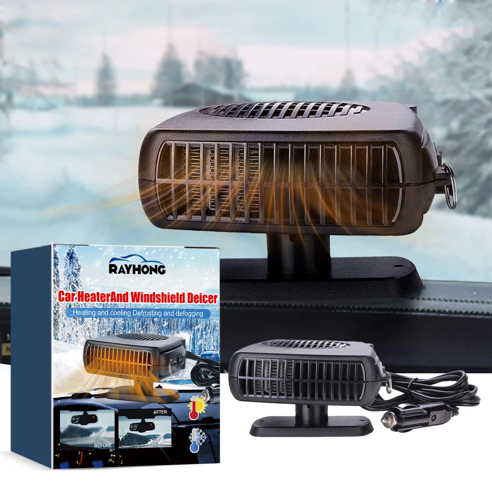 Rayhong Car Heater – Low Energy Consumption & Energy-Saving, Instant Heat, Rapid Warming, Dual Function of Defogging and Heating