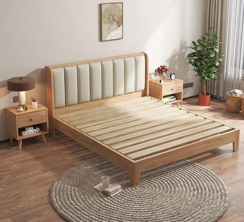 All beech solid wood bed simple 1.8 double single bed 0.9 meters soft bag  household durable  frame apartment type modern