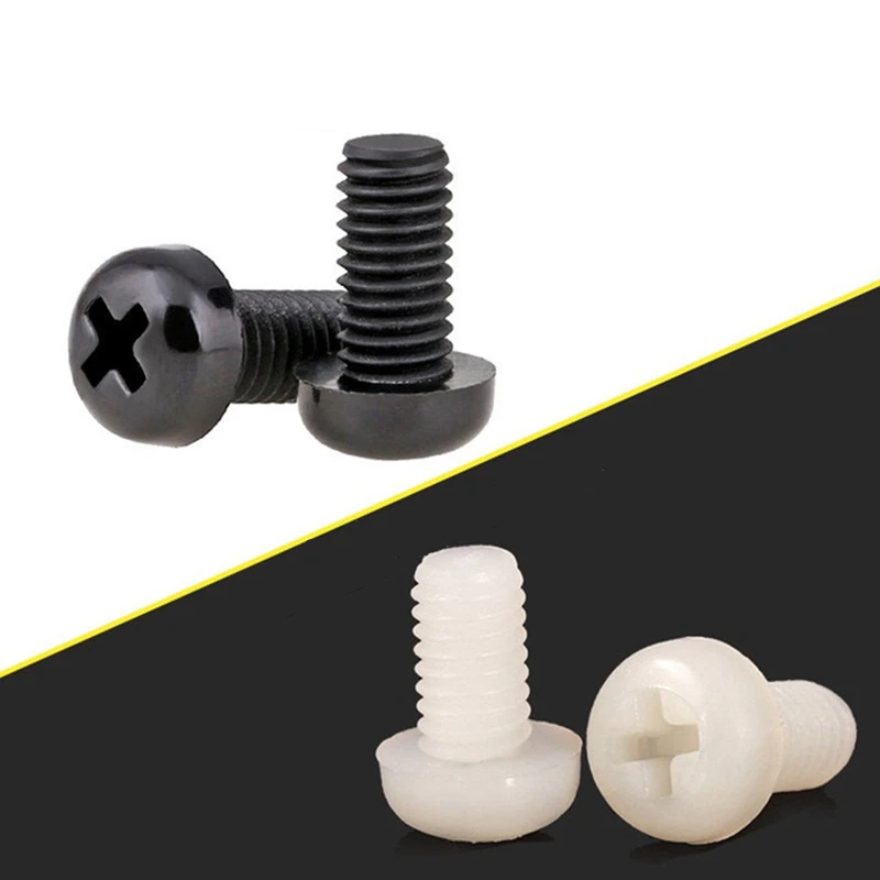 50pcs M2 M2.5 M3 M4 Black White Nylon Plastic Phillips Pan Head Cross Round Machine Screw Bolt length 4-30mm