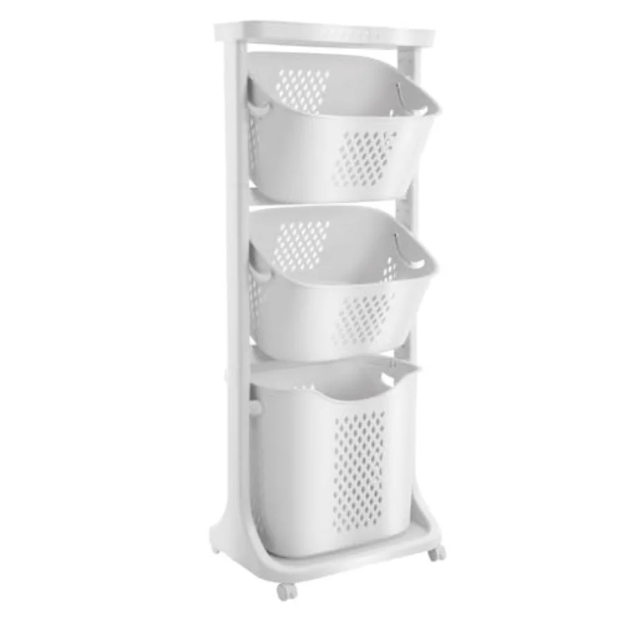 

Bepritm 3 Tier Laundry Basket with Wheels, Portable Rolling Laundry Hamper Cart with Built-In Comfort Carry Handles, Clothes Ha