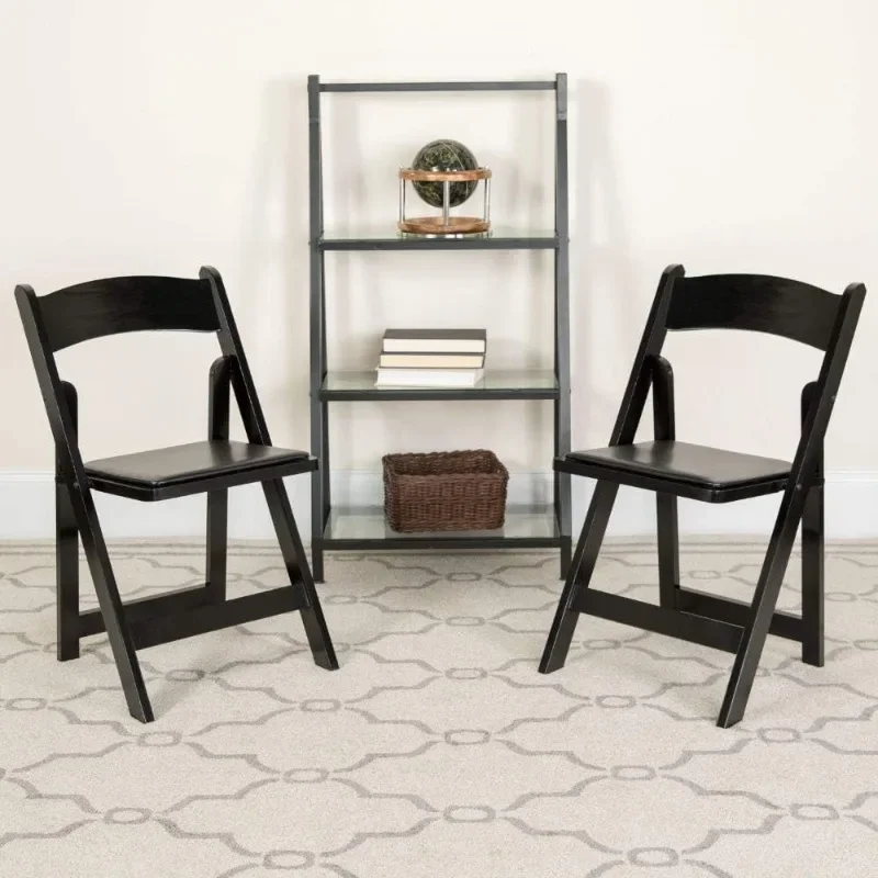 2 Pack Black Wood Folding Chair with Vinyl Padded Seat