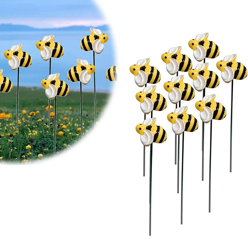 10pcs Garden Stakes Decoration Bee Yard Stakes Lawn Pathway Ornaments Waterproof Flower Pot Indoor Outdoor