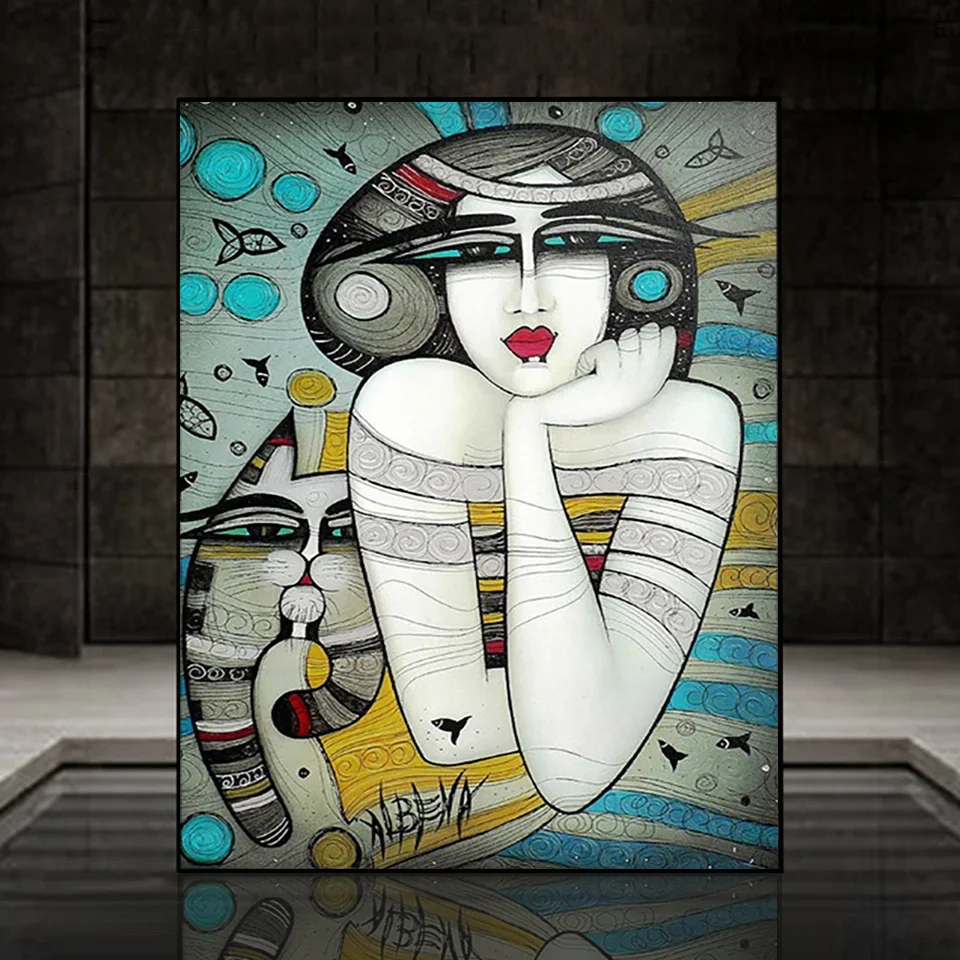 

Abstract Woman and Cat 5D Diamond Painting Full Square/Round Diamond Mosaic Painting Kits DIY Rhinestone Embroidery Home Decor