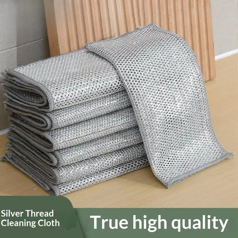 Thickened Steel Wire Cleaning Cloth Non-Scratch Double-layer Iron Microfiber Mesh Dishrag Washing Pot Rags Kitchen Towel
