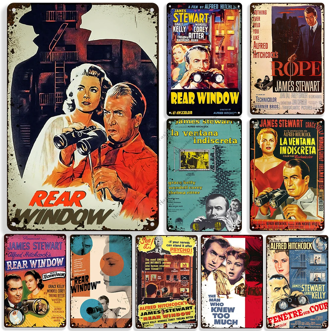 Classic Movie Poster Rear Window Retro Metal Sign Metal Poster Decorative Sign Garage Cafe Bar Cinema Theater Club Wall Decor