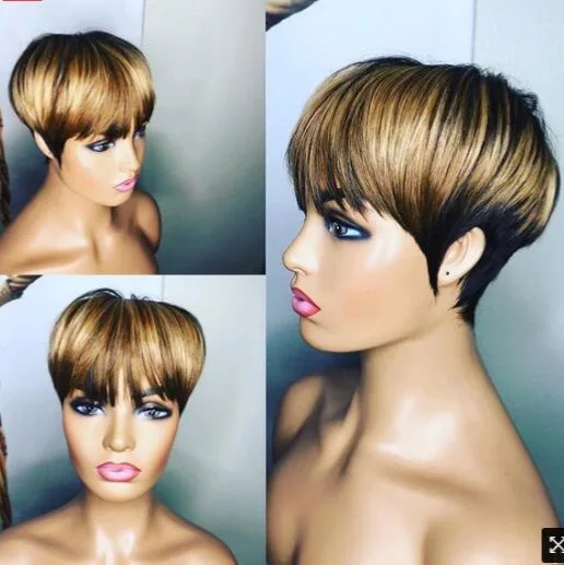 Gift New European And American Wig Fashionable Women Fluffy Diagonal Bangs Short Straight Hair Mixed Color
