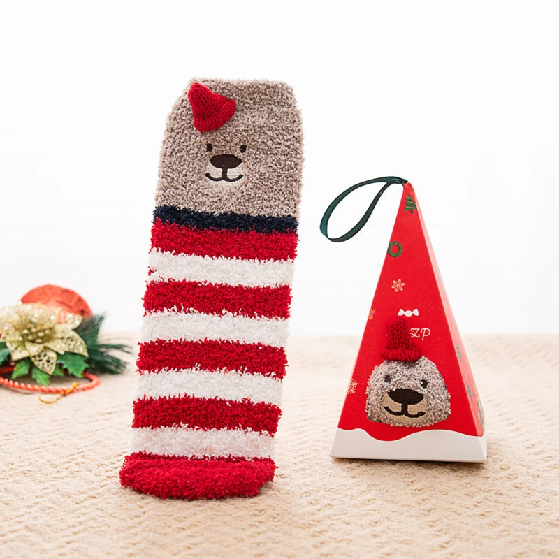 New Winter Thicken Coral Fleece Women\'s Socks Christmas Halloween Gift Box Socks Funny Cartoon Christmas Socks Elk Floor Socks