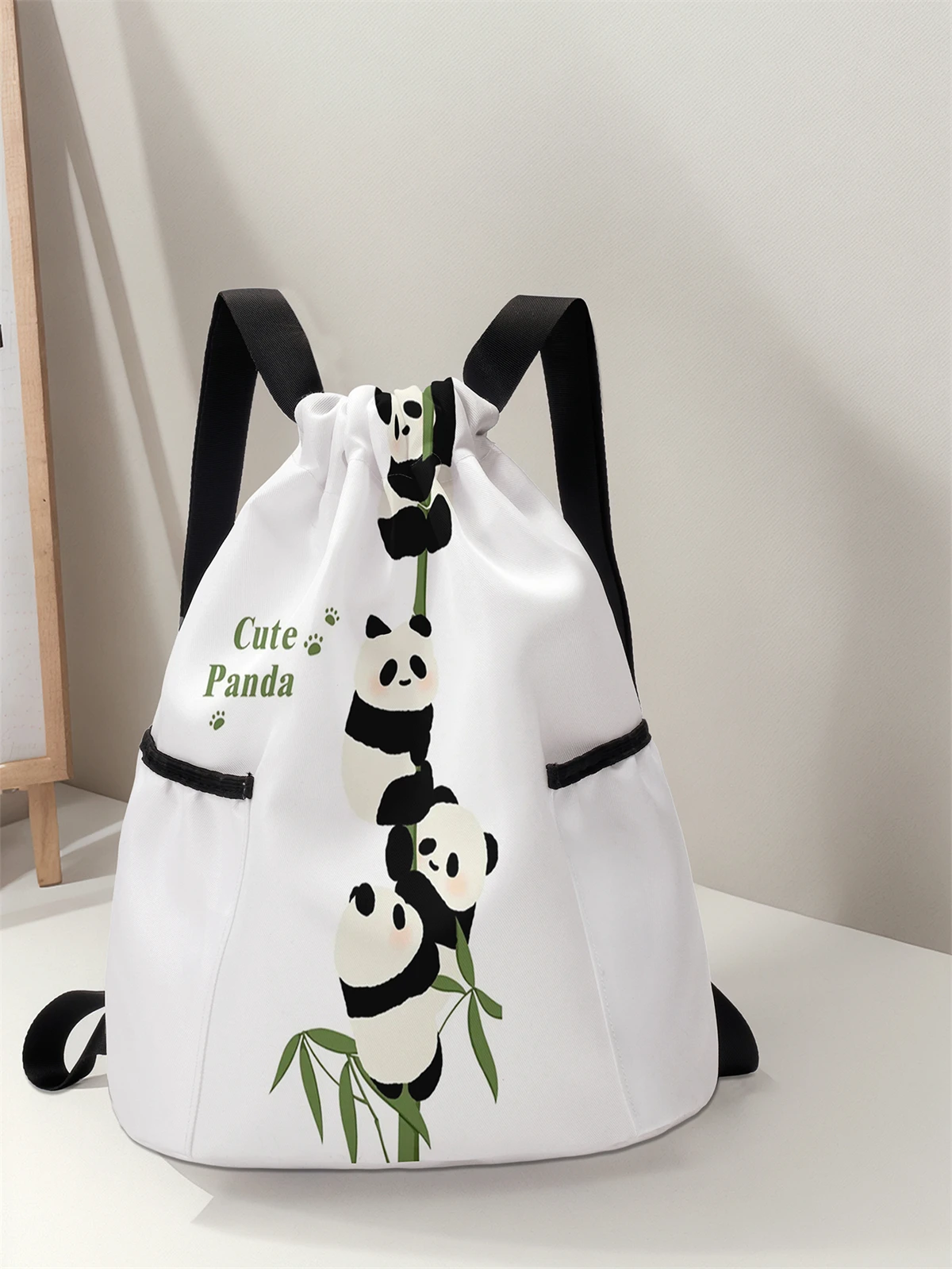 حقيبة ظهر برباط بنمط الباندا - حقيبة لياقة بدنية متينة ذات سعة كبيرة، حزام كتف قابل للتعديل، حقيبة ظهر رياضية للشاطئ