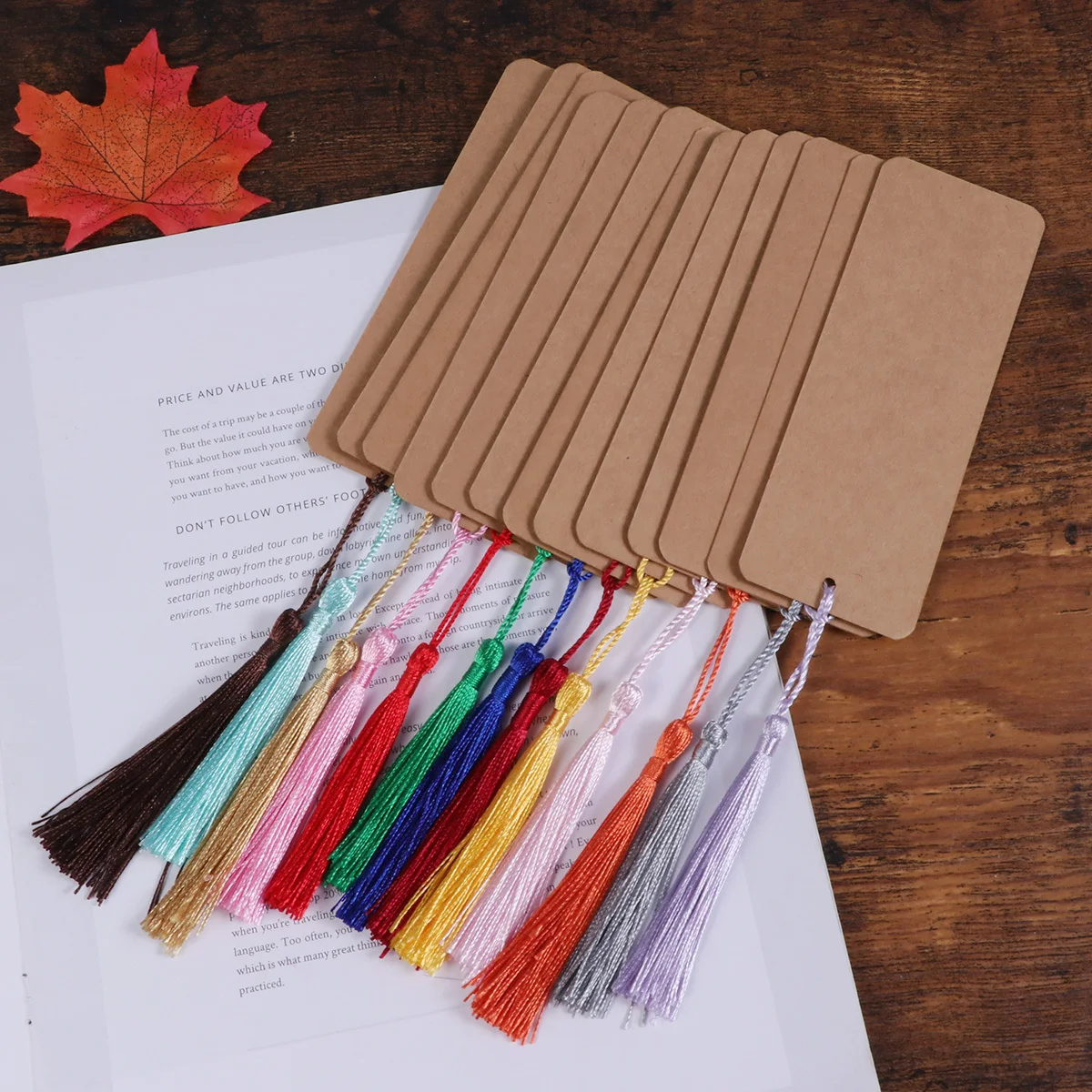 

24Pcs Blank Bookmarks Tassel Cardstock DIY Decorative Gifts for Weddings Souvenirs Party Favors Khaki Paper Book Mark
