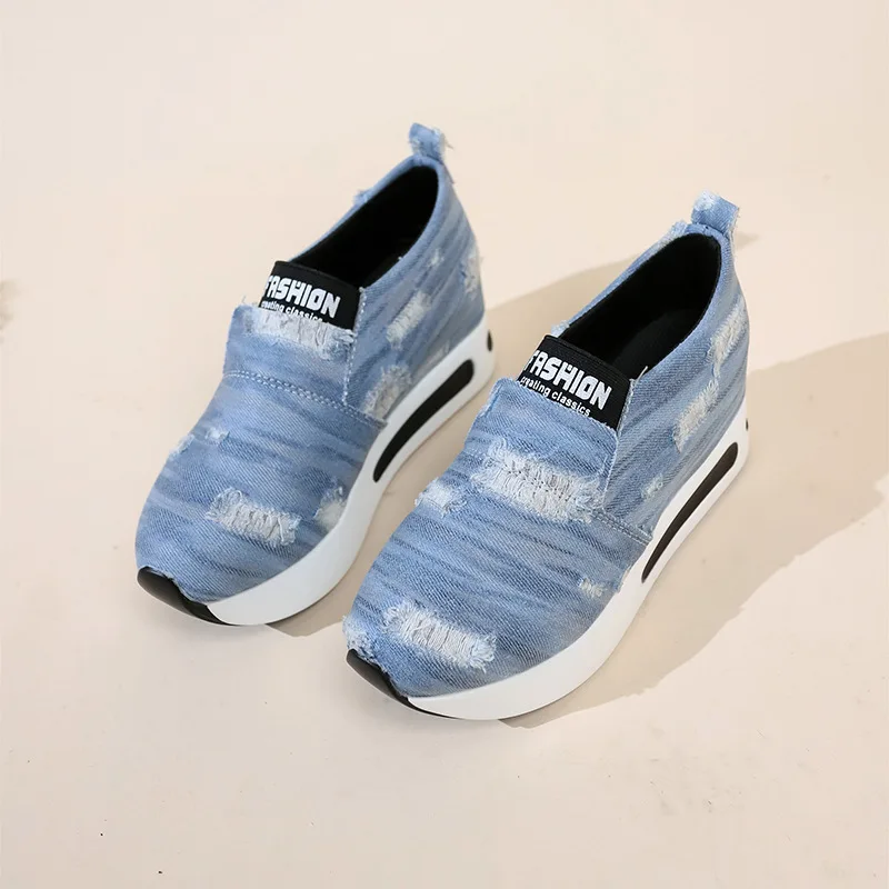 Woman Shoes 2023  New Sports Casual Shoes Denim Fashion Women\'s Single Shoe Jean Shoes for Women Slip-On Platform Sneakers