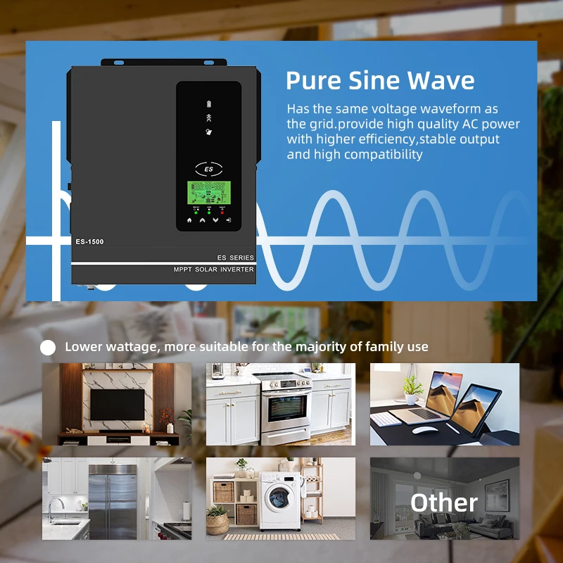 Anern 1500W 1000W Hybrid Solar inverter 12V 220V Pure Sine Wave Off Grid inverter MPPT 80A Solar Charge Controller Max PV 150VDC