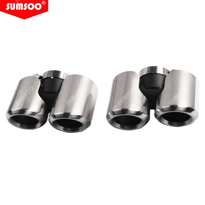 Echtes Dual-Autozubehör für Land Rover Defender, schwarze Edelstahl-Auspuffspitze, Doppelendrohr-Modifikationsschalldämpfer