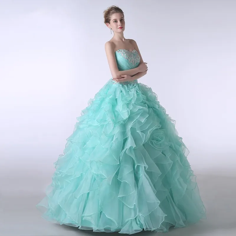 Vestidos de quinceañera turquesa, vestido de baile, escote Corazón, Organza, apliques con cuentas mexicanas, 16 vestidos, 15 años