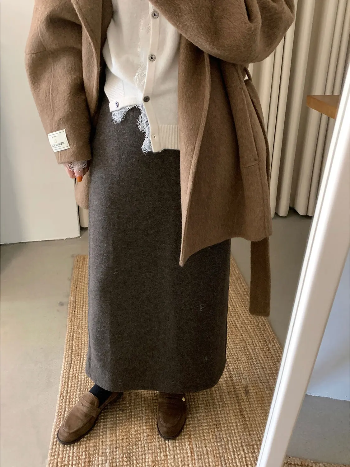 

HGHEYGIRL Корейская шерстяная юбка с эластичной талией и разрезом, универсальная, стройнящая, повседневная, прямого кроя, зимняя мода