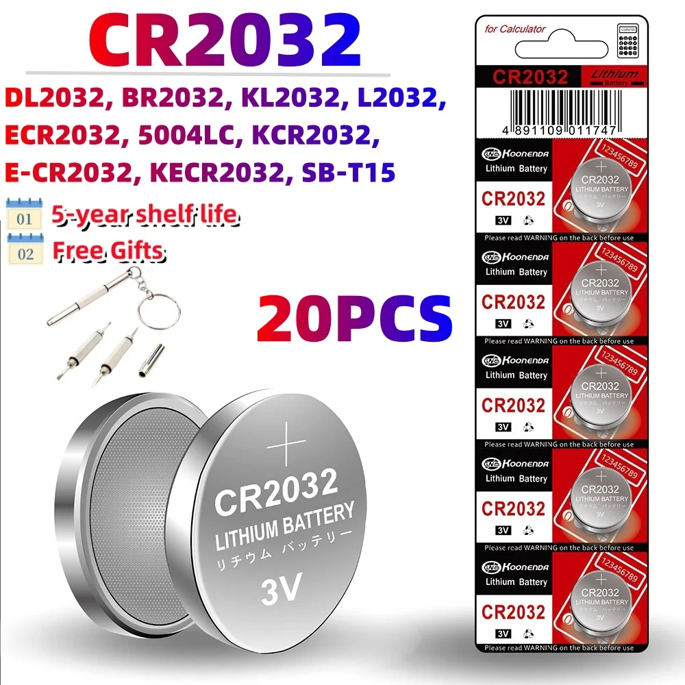 20PCS 200mAh 3V CR2032 Lithium Battery CR 2032 DL2032 ECR2032 Button Coin Cells For Watch Toy Calculator Car Key Remote Control