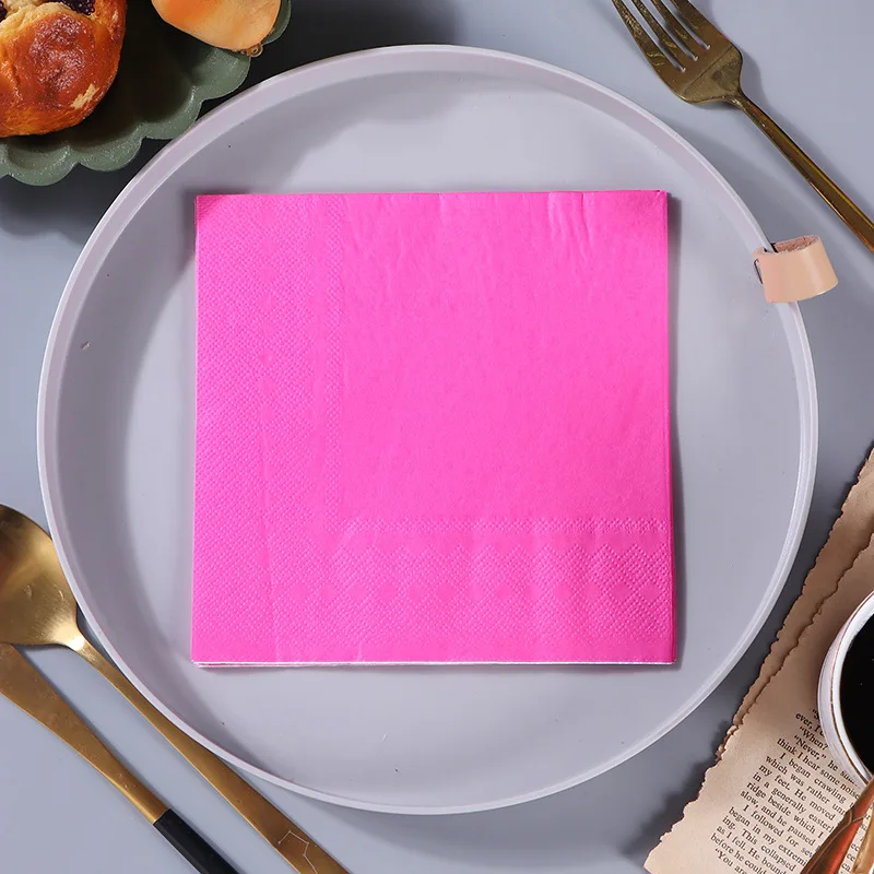 100pcs Printed Cocktail Paper Napkins Disposable Solid Pink Green 33x33cm Birthday Wedding Party Decorations