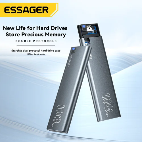 Essager M.2 SSD 케이스 하드 드라이브 박스, 휴대용 NVME SATA USB 3.2 C 타입 외장 하드 디스크 박스, 10GbPS 고속 스토리지 인클로저 