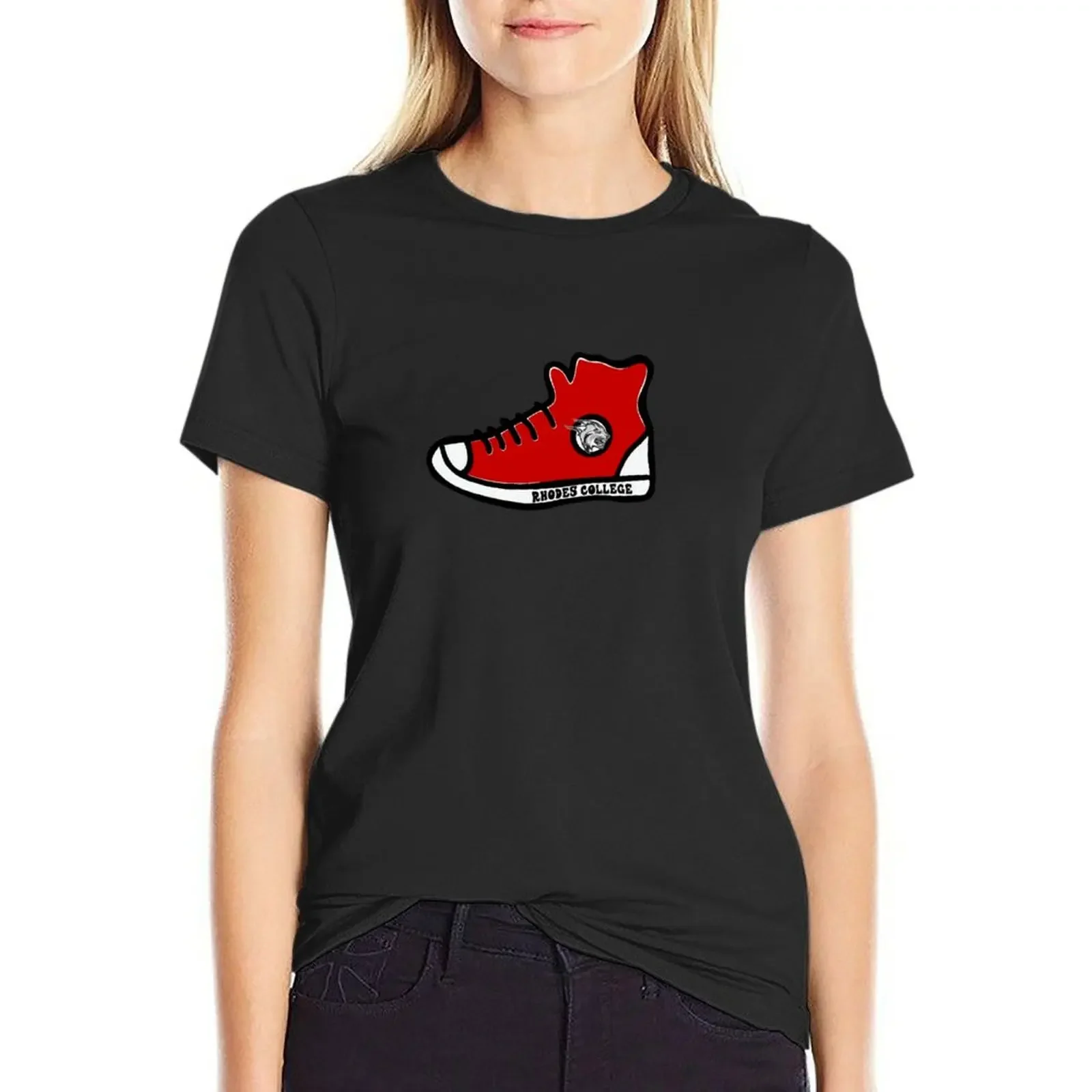 

Rhodes College Shoe Sticker T-Shirt heavyweights Short sleeve tee tops sweat workout t shirts for Women